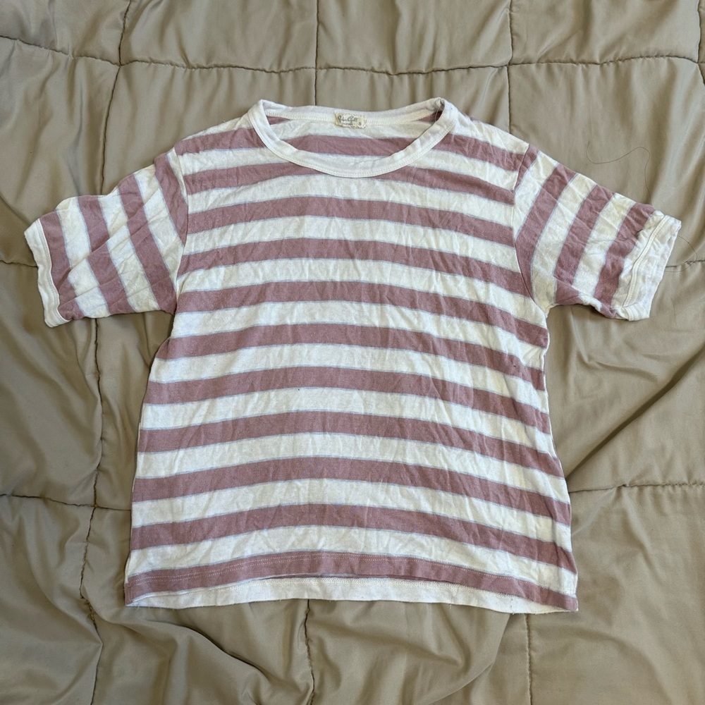 Brandy Melville Pink and White Striped T-Shirt